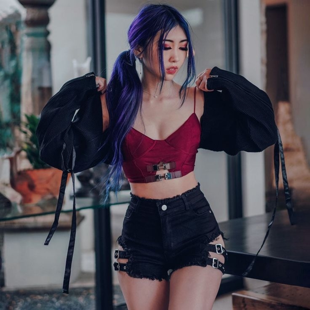 Lychee The Label Peppercorn Double Strap Denim Shorts